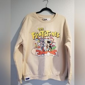 Warner Bros 100th Anniversary Sweatshirt Women XXL Beige The Flintstone Crew